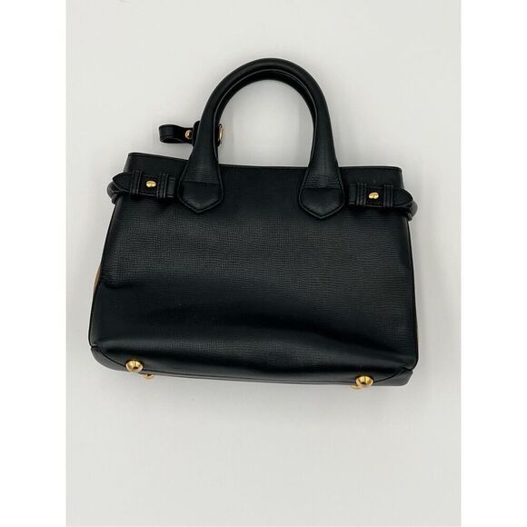 Burberry Banner Tote Iconic House Check Derby Shoulder Bag Black Leather - Picture 7 of 16